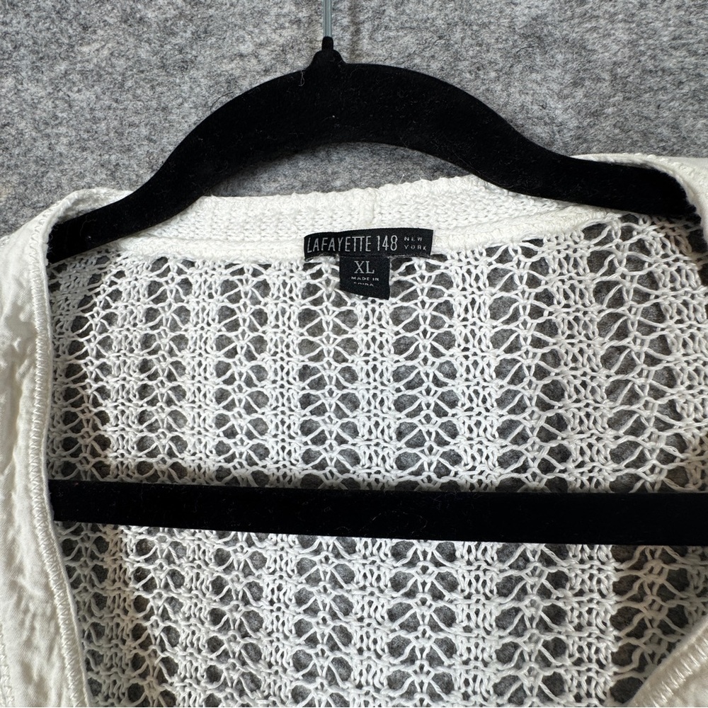 Lafayette 148 Hemp White Open Knit Cardigan Size XL Button Front Sweater Chic - Picture 11 of 15